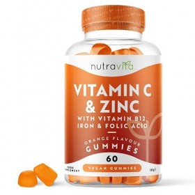 Gummies à la Vit C - 60 Bonbons gélifiés Multivitamines et Minéraux Vegan à mâcher enrichies de Zinc, de Vit B12, de Biotine,
