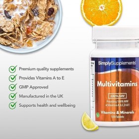 Multivitamines ABCD & E | Renforcé en vitamine C| 120 Comprimés | Adapté aux Végétariens | Jusqu’à 4 mois de bienfaits| Simpl