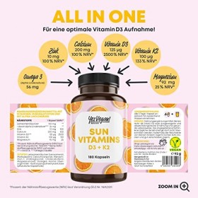 Vitamin D3 K2 Omega 3 + Calcium Magnesium and Zinc - 180 Capsules 5000 IU - Vitamin d High Dose - O3-D3-K2 1 Pack 