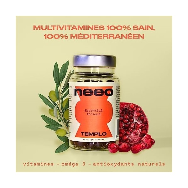 NEEO | Multivitamines 3 en 1 | Riche en Vitamines, Oméga 3 et Antioxydants | Actifs Naturels Cliniquement Prouvés | Arôme Cit