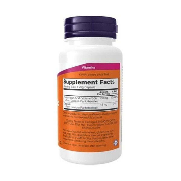 NOW Foods Pantothenic Acid, 500 mg – 100 gélules