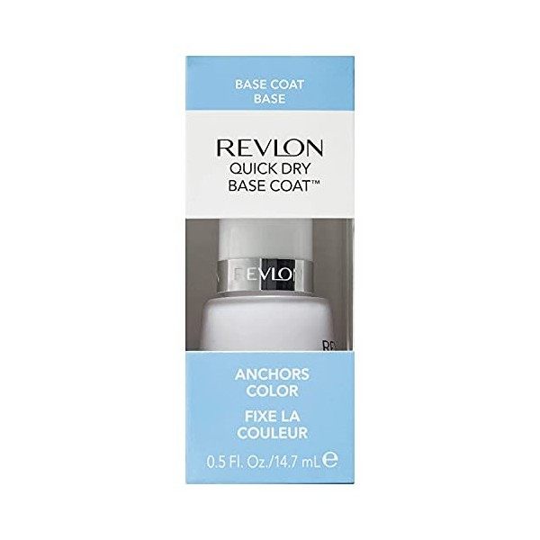 Soin des ongles Revlon Quick Dry Base Coat Base à séchage rapide , fixe la couleur durablement sans sécailler, 15 ml