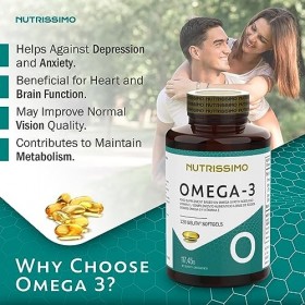 NUTRISSIMO Omega 3 Softgel 3000mg GELITA® | Anti-régurgitation | 120 capsules douces dOmega-3 | Haute concentration EPA 1050