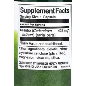 Swanson Full Spectrum Cilantro, 425 mg – 60 caps, soutien naturel pour le bien-être, contient de la coriandre