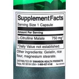 Swanson L-Citrulline Malate Complexe 750 mg – 60 caps, soutien pour lendurance et le système cardiovasculaire