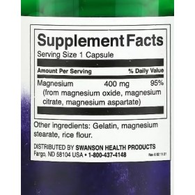 Swanson Triple Magnésium Complex, 400 mg, 300 caps, Soutien pour la santé osseuse et la production dénergie