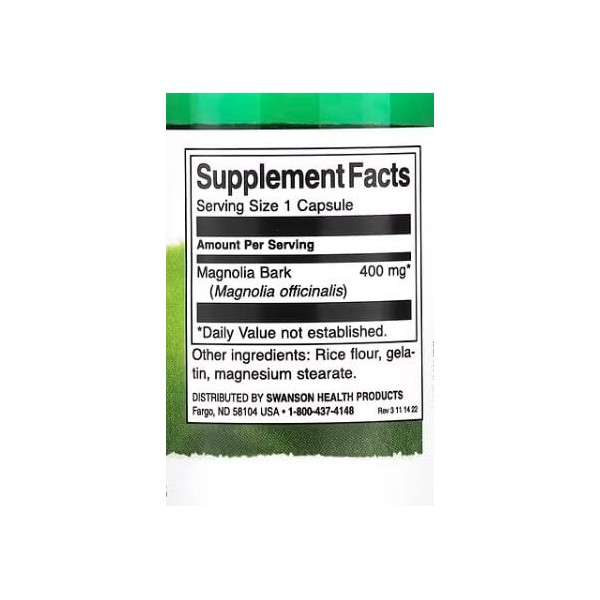 Swanson Full Spectrum Magnolia Bark, 400 mg – 60 caps, soutien naturel pour la détente et le bien-être