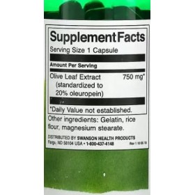 Swanson Olive Leaf Extract, 750 mg Super Strength – 60 caps, soutien immunitaire naturel et antioxydants