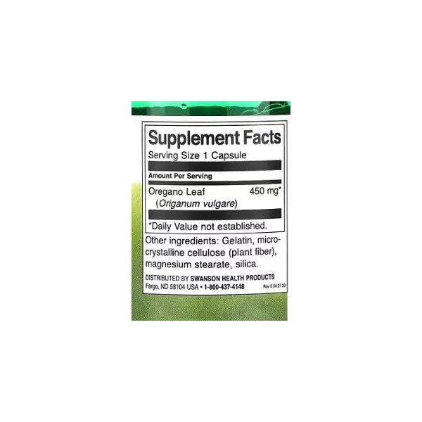 Swanson Full Spectrum Origan 450 mg – 90 caps, support naturel dorigan