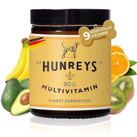 Hunreys - Vitamines pour chien - Multivitamines - 90 g - En poudre - Paquet mensuel de vitamines pour chiens - Complément ali