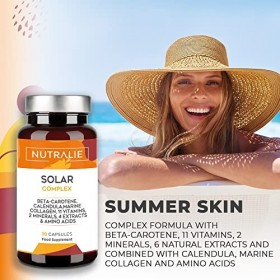 Accelérateur de Bronzage - Complément Alimentaire Préparation Bronzage - Beta Carotene + Collagene + Vitamine C - Cure 1 mois