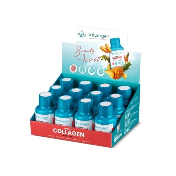 Naturagen Shots de peptides de collagène liquide - 12X60ml - 2500 mg - 12 jours - Supplément de collagène de type 1&3 - Avec 