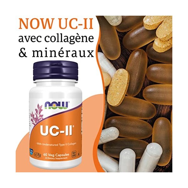 Now Foods, UC-II Collagène de Type 2 , avec Minéraux, 60 Capsules, Testé en Laboratoire, Sans Gluten, Sans Soja, Sans OGM