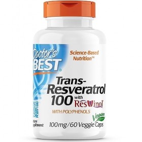 Doctors Best, Trans-Resveratrol 100 avec ResVinol, 100mg, 60 Gélules végétaliennes, Testé en Laboratoire, Sans Gluten, Sans 