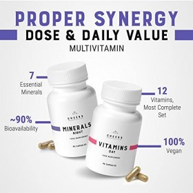 Cheers Suppléments multivitamines et minéraux, 2 x 30 capsules végétaliennes, vitamines jour et minéraux nuit, 7 minéraux et 