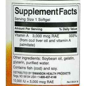 Swanson Vitamine A, 10 000 UI, 250 Softgels, Soutien pour la santé oculaire et le système immunitaire