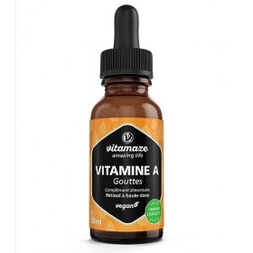 Vitamine A Gouttes 5000 UI par Dose Quotidienne, Rétinol Vegan à Forte Dose & Liquide, 50 ml 1700 Gouttes , Haute Biodisponi