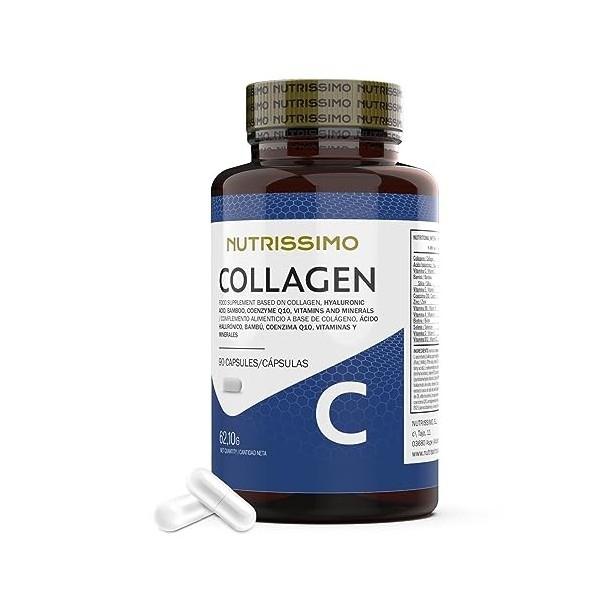 NUTRISSIMO Collagène + Acide Hyaluronique + Biotine + Coenzyme Q10 + Vitamines A, C non acide , D et B12 + Zinc | 90 capsule