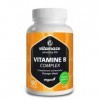 Vitamine B Complexe Fort avec Vitamine B1, B2, B3, B5, B6, B7 Biotine , B9 Acide Folique et B12 - Pour 6 Mois - Énergie et