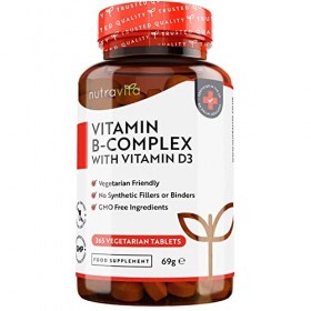 Vitamine B Complex Extra Fort avec Vitamine D - 365 Comprimés 1 an dApprovisionnement - Sans Gluten - 8 Vitamines B actives 