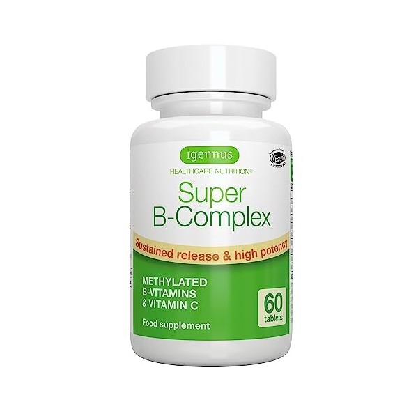 Super B-Complex - Vitamines du Complexe B à Haute Absorption avec Folate. Energie et Vitalité, Libération Prolongée, Végétali