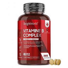 Vitamine B Complex, 365 Comprimés Vegan 1 An - Vitamine C, B1, B2, B3, B5, B6, B7 Biotine , B9 Acide Folique , B12 - Pour