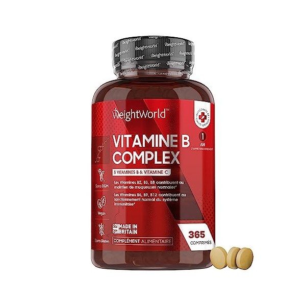 Vitamine B Complex, 365 Comprimés Vegan 1 An - Vitamine C, B1, B2, B3, B5, B6, B7 Biotine , B9 Acide Folique , B12 - Pour