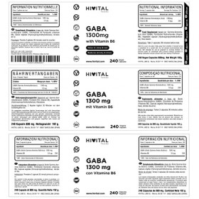 GABA 1300 mg avec Vitamine B6. 240 gélules végétaliennes pour 4 mois. Lacide Gamma Amino Butyrique avec la Vitamine B6 aide 