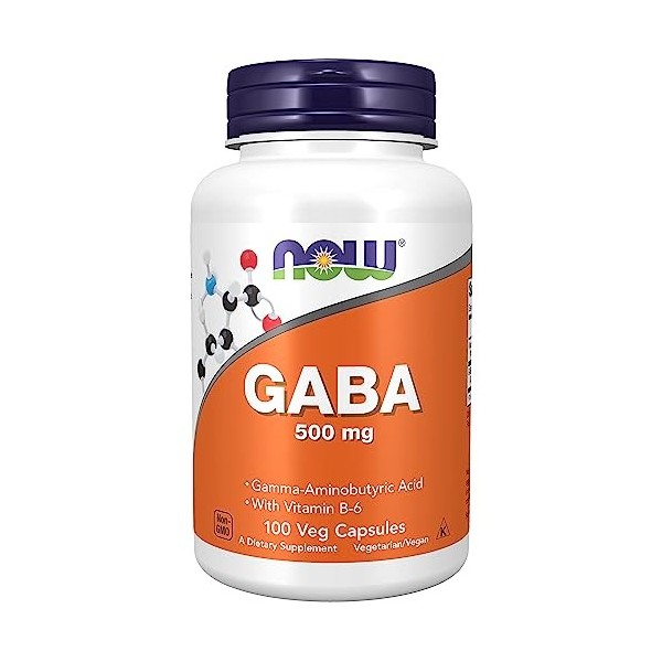 Now Foods, GABA, 500 mg, 100 Gélules végétales, Testé en Laboratoire, Vitamine B6, Sans Gluten, Sans Soja, Végétarien