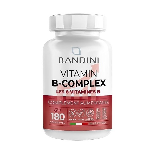 Bandini® Vitamin B Complex 180 comprimés - Vitamines B à dosage élevé - B1, B2, B3 niacine , B5, B6, B8 biotine , B9 acide