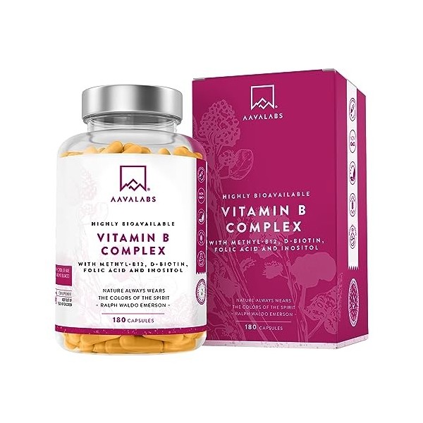 Vitamine B Complex AAVALABS [261mg] Complexe de 8 Vitamines B dont Vitamine B12, B6, B5, B3, B1, Biotine, Acide Folique - Com