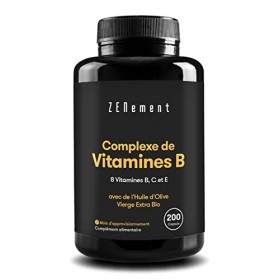 Complexe de Vitamines B, Avec les 8 vitamines B + vitamines C et E, 200 Capsules | avec de lHuile dOlive Vierge Extra Biolo