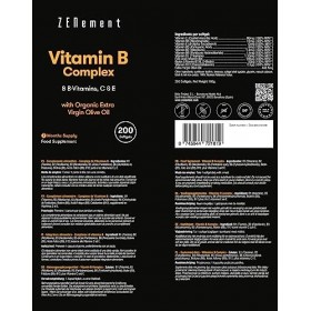 Complexe de Vitamines B, Avec les 8 vitamines B + vitamines C et E, 200 Capsules | avec de lHuile dOlive Vierge Extra Biolo