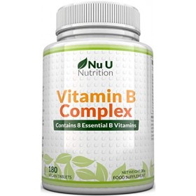Vitamine B Complex 180 Comprimés Végétaliens 8 Vitamines par Comprimé Vitamines B1/B2/B3/B5/B6/B12/D-biotine/acide folique 6 