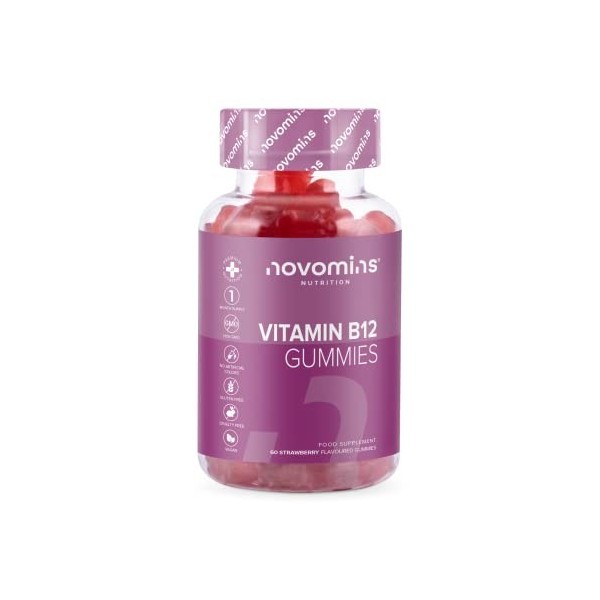 Vitamine B12 en Gummies par Novomins Nutrition - Complément Alimentaire Sans Gluten et Sans OGM - B12 1000 mcg - 60 Gummies d