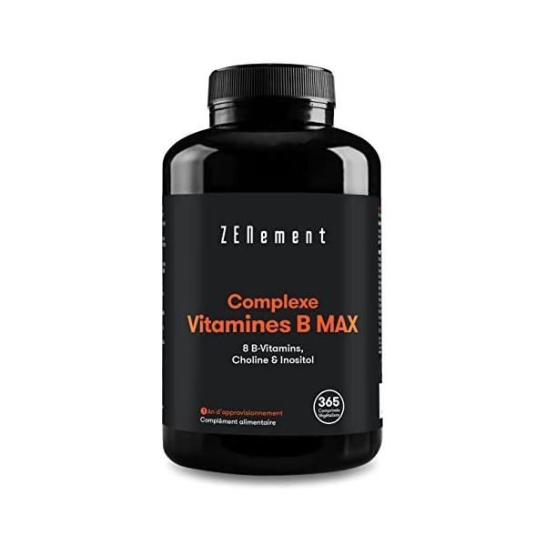 Complexe Vitamines B MAX, 365 Comprimés | 8 Vitamines B + Choline & Inositol | Aide à Réduire la Fatigue et Contribue au Bon 