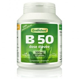 Greenfood B -Complex 50, dose élevée, gélules - toutes les vitamines du groupe B. SANS additifs artificiels. Sans OGM. Vegan.