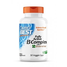 Doctors Best, Fully Active B-Complex Complesso B Completamente Attivo , Dépôt de 4 Jours, 30 Capsules végétaliennes, Testé 
