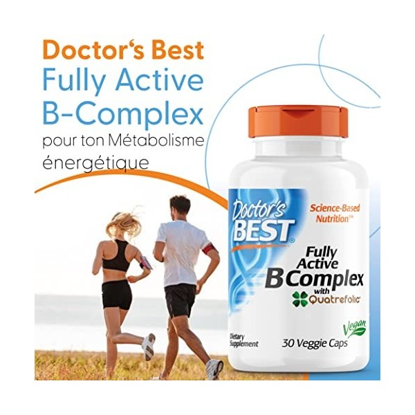Doctors Best, Fully Active B-Complex Complesso B Completamente Attivo , Dépôt de 4 Jours, 30 Capsules végétaliennes, Testé 