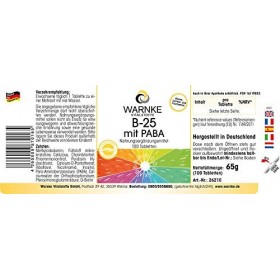 Complexe de vitamine B - dosage élevé - avec PABA, Vitamine B 12, Acide Folique - végétalien - 100 comprimés | Warnke Vitalst