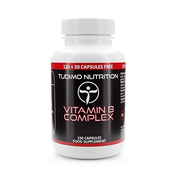 Vitamine B Complex - 150 Vegan Capsules 5 mois - Complexe Vitamine B – Vit B1, B2, B3, B5, B6, B9, B12, D Biotine, Choline,