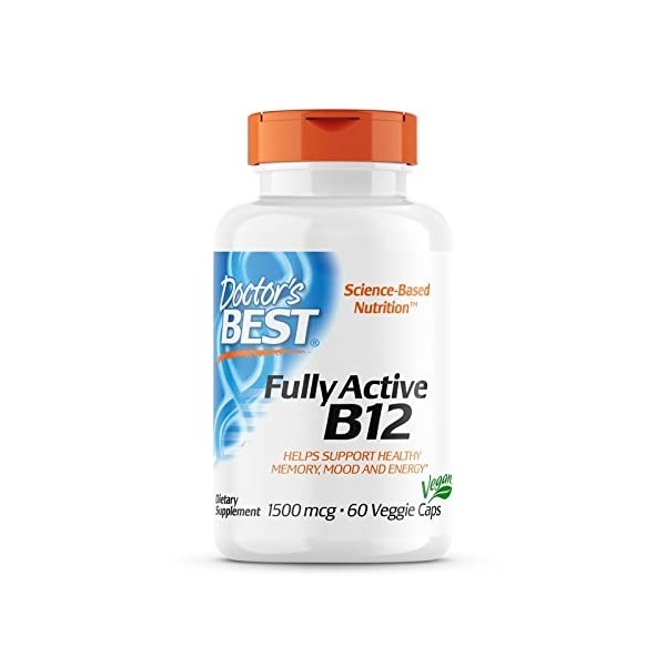 Doctors Best, Fully Active B12 B12 Entièrement Active , 1.500mcg, Dépôt de 3 Jours, 60 Capsules végétaliennes, Testé en Lab