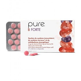 Pure B Forte – 60 Comprimés Hautement Dosés Vitamine B – Comprimés Véganes – Complément Alimentaire pour la Fatigue et le Ren