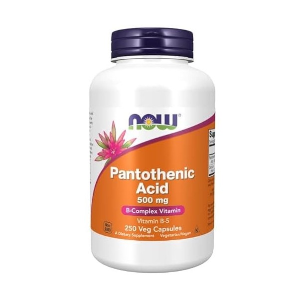 NOW Foods Pantothenic Acid, 500 mg – 250 gélules – Soutient lénergie et le métabolisme