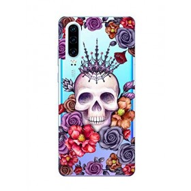 Oihxse Clair Crystal Soft Silicone Compatible pour Realme C3 Coque Transparente TPU Crâne Rose Motif Design Housse Ultra Minc