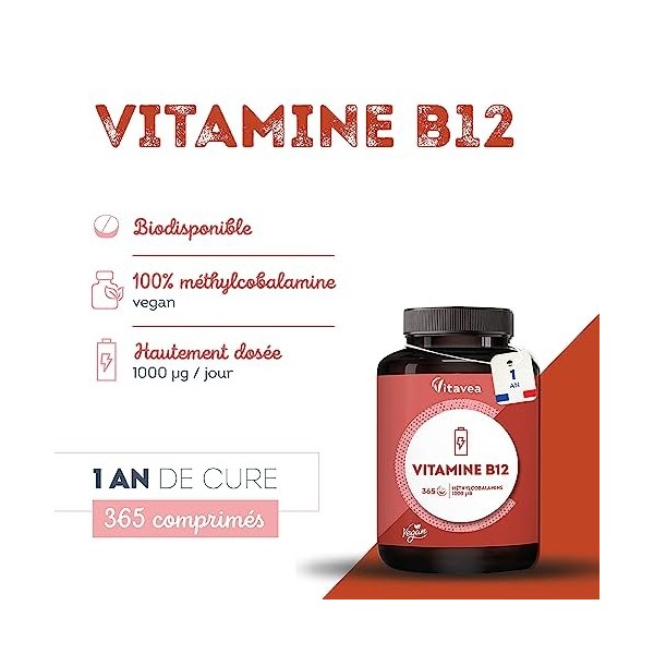 Vitamine B12 1000 µg Vegan - Complément Alimentaire Immunité, Fatigue, Énergie, Équilibre nerveux - 100% Méthylcobalamine Hau