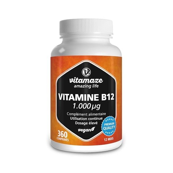 Vitamine B12 1000mcg - 360 Micro-Comprimés Sublinguale pour 1 AN - Réduit la Fatigue & Soutient le Système Nerveux - Méthylco