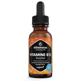 Vitamine B12 Gouttes 500 mcg - Vegan -50 ml Haute Dose et Absortion - Methylcobalamin & Adenosylcobalamin - Aide à Maintenir 