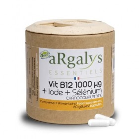 Vitamine B12 Vegan 1000 µg | Cure de 7 mois | + Iode et Sélénium | Cyanocobalamine | Recyclable | 60 gélules fabriquées en Fr