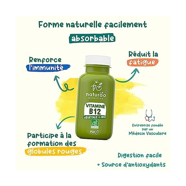 Vitamine B12 Bio | Naturelle et Végétale | Premium & Vegan | 150 gélules 5 mois | B-12 pour Hommes et Femmes | Extraits de 